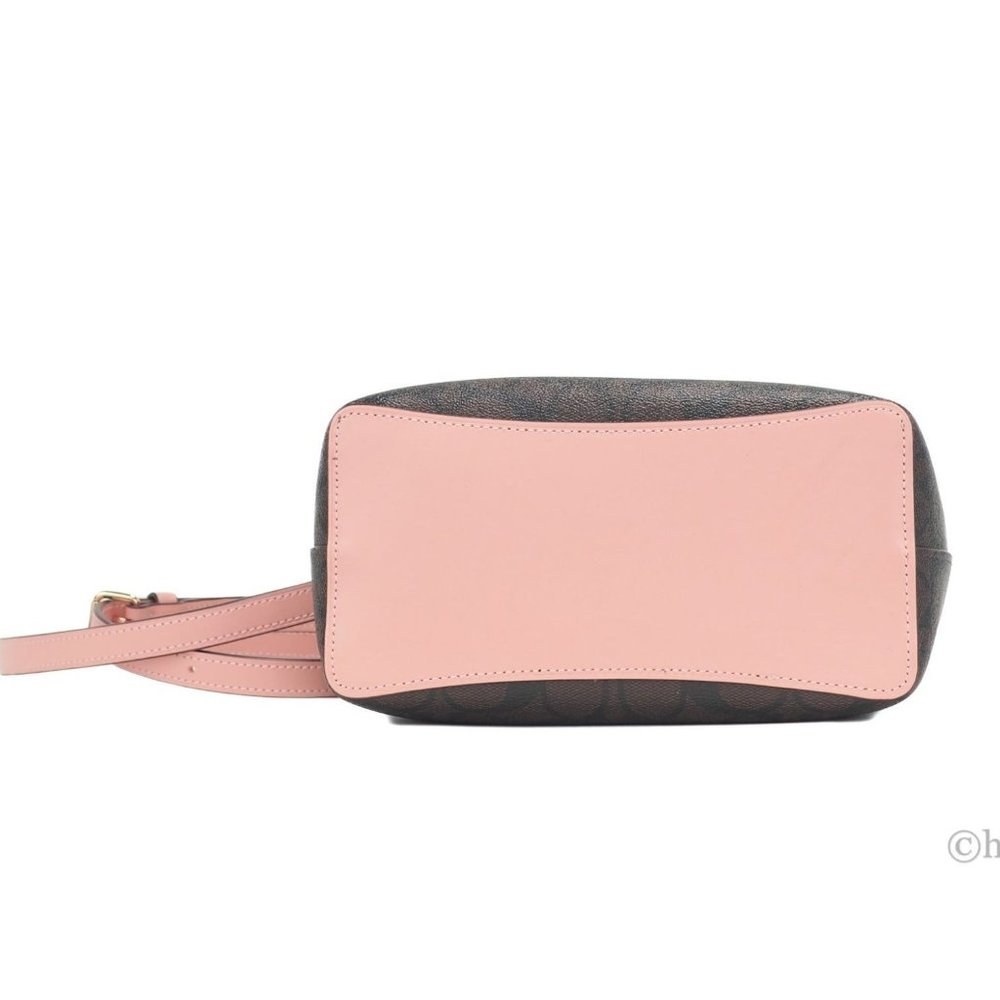NWT Coach Small Brown Signature Canvas Shell Pink Town Bucket Crossbody Bag NEW - Picture 8 of 9